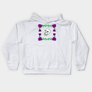 Skulls and purple roses Kids Hoodie